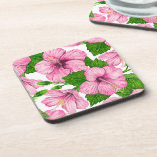 Posavasos Patrón de acuarela de hibiscos rosados