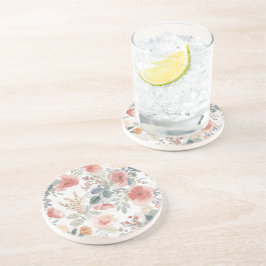 Posavasos Patrón de Acuarela Floral Jardín Coral Rubor