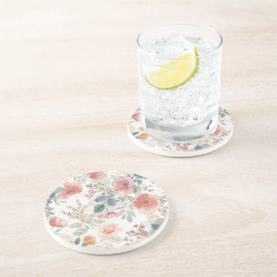 Posavasos Patrón de Acuarela Floral Jardín Coral Rubor