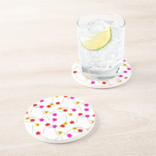 Posavasos Patrón de acuarela vibrante con flores pequeñas