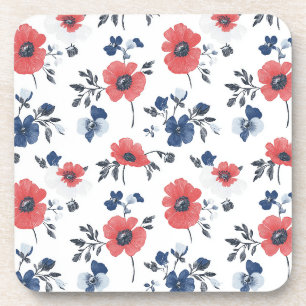 Posavasos Patrón de adornos de color de agua - rojo, azul y 