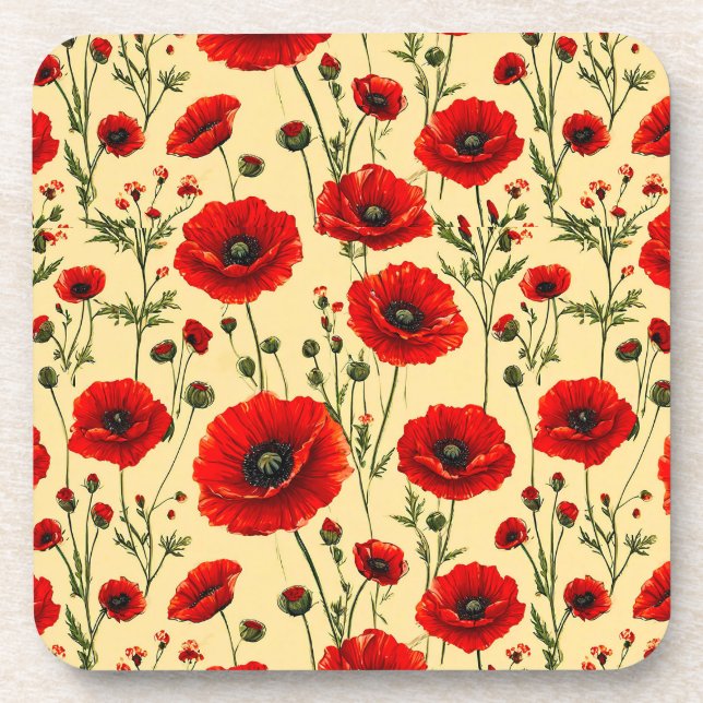 Posavasos Patrón de amapolas rojas (Frente)