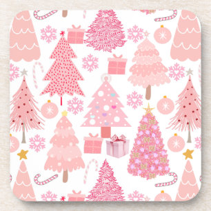 Posavasos Patrón de árboles de Navidad rosados
