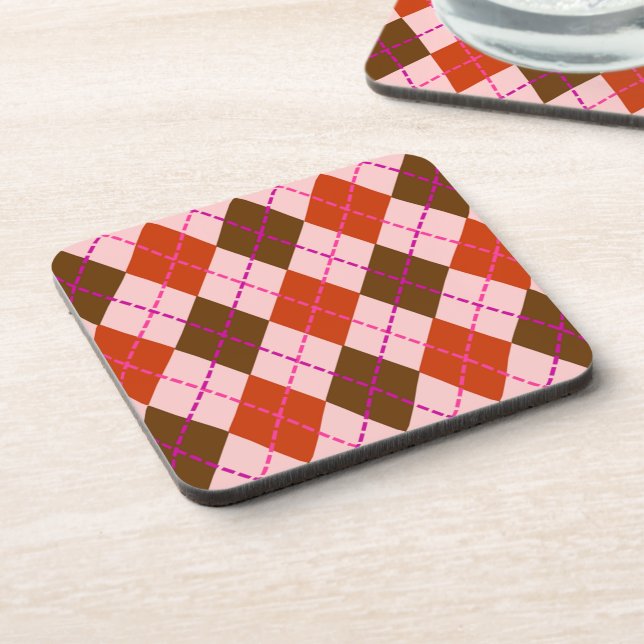 Posavasos Patrón de Argyle Rojo Rosa y Marrón (Lado Izquierdo)