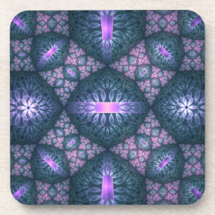 Posavasos Patrón de arte fractal 3D turquesa rosa púrpura