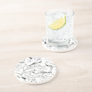 Posavasos Patrón de arte lineal de aves norteamericanas mini