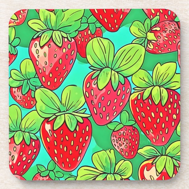 Posavasos Patrón de arte pop de fresa (Frente)