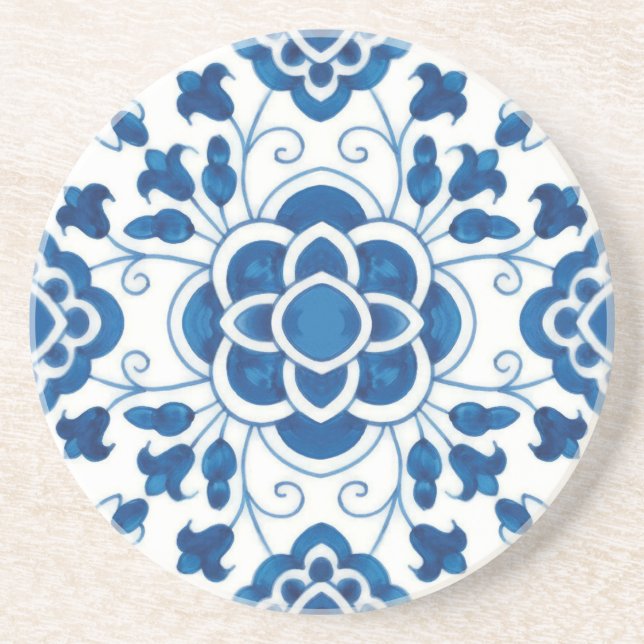 Posavasos Patrón de azulejos azules portugueses vintage (Frente)