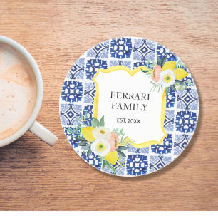 Posavasos Patrón de baldosas mediterráneas italianas cítrica