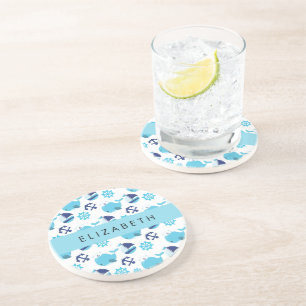 Posavasos Patrón de ballenas, ballenas azules, tu nombre