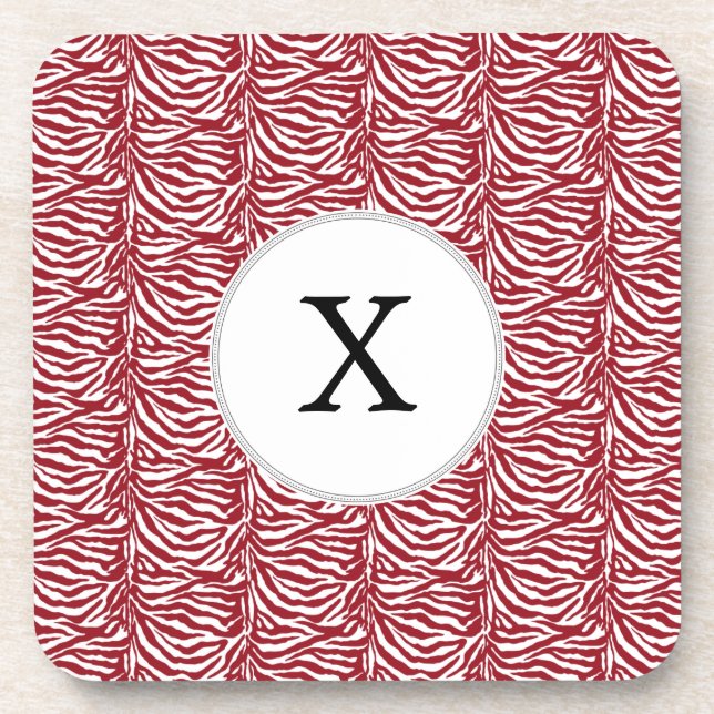 Posavasos Patrón de bandas de cebra roja monograma personali (Frente)
