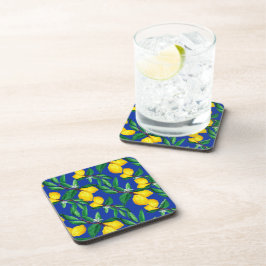 Posavasos Patrón de bebida de hoja de limón amarillo verde a