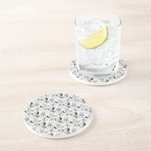 Posavasos Patrón de cachemira en negro y blanco – Arte texti