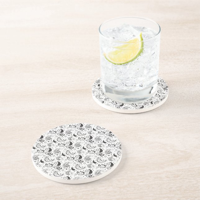 Posavasos Patrón de cachemira en negro y blanco – Arte texti (Lado)