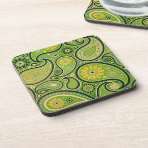 Posavasos Patrón de cachemira verde ornamentado