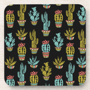 Posavasos Patrón de cactus de grunge oscuro