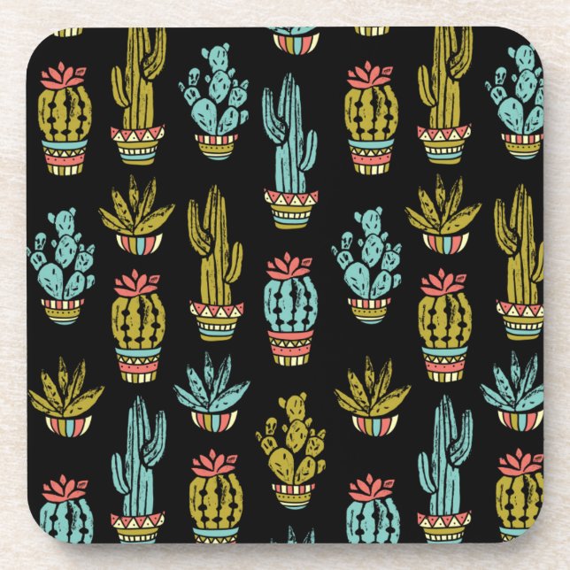 Posavasos Patrón de cactus de grunge oscuro (Frente)