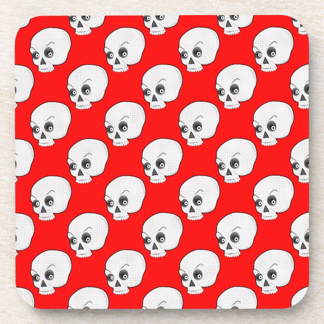 Posavasos Patrón De Calavera En Fondo Rojo (Frente)