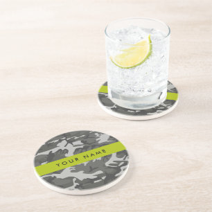 Posavasos Patrón de camuflaje gris, tu nombre, Personaliza