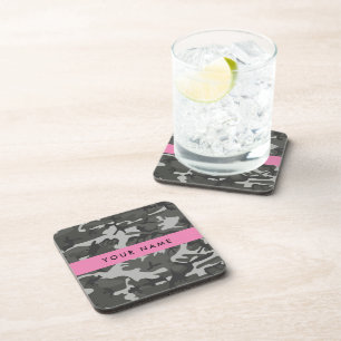 Posavasos Patrón de camuflaje gris, tu nombre, Personaliza