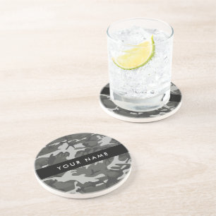 Posavasos Patrón de camuflaje gris, tu nombre, Personaliza