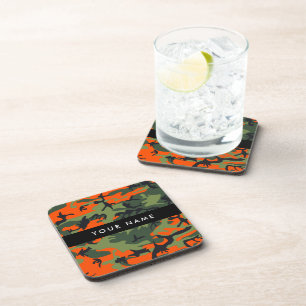 Posavasos Patrón de camuflaje naranja, tu nombre, personaliz