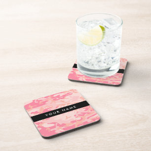Posavasos Patrón de camuflaje rosa, su nombre, Personalizar