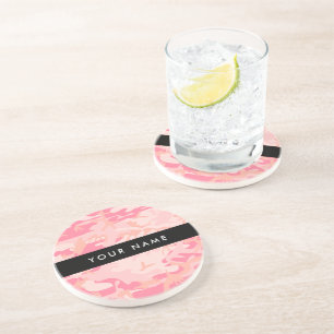 Posavasos Patrón de camuflaje rosa, tu nombre, Personaliza