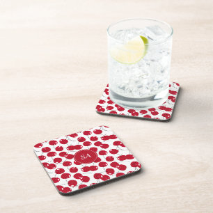 Posavasos Patrón de cereza roja fresca hermosa personalizada