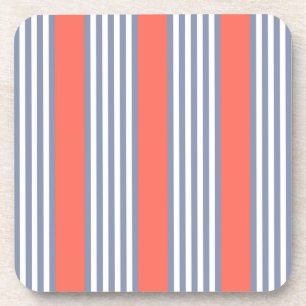 Posavasos Patrón de cinco rayas azul-gris con coral vivo