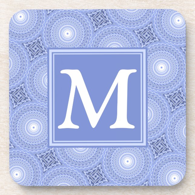 Posavasos Patrón de círculos azules de monograma (Frente)