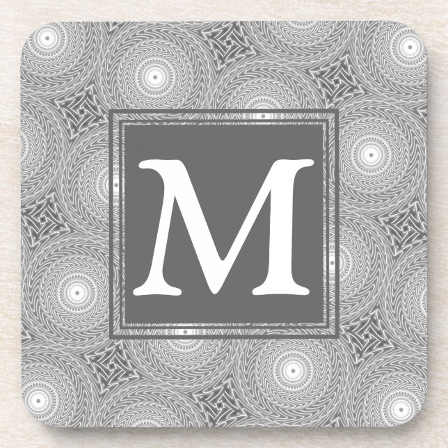 Posavasos Patrón de círculos grises de monograma (Frente)