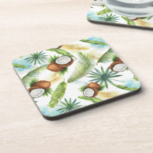 Posavasos Patrón de coco tropical acuarela