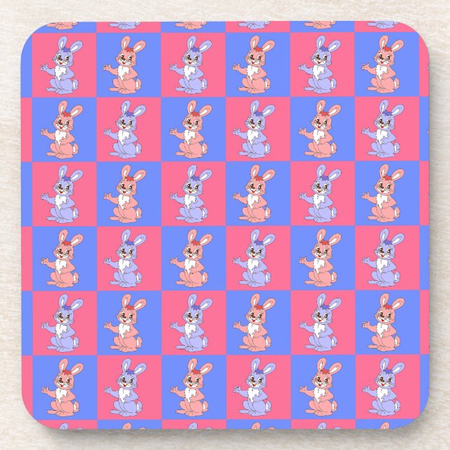 Posavasos Patrón de conejo conejo conejo azul rosado geométr (Frente)