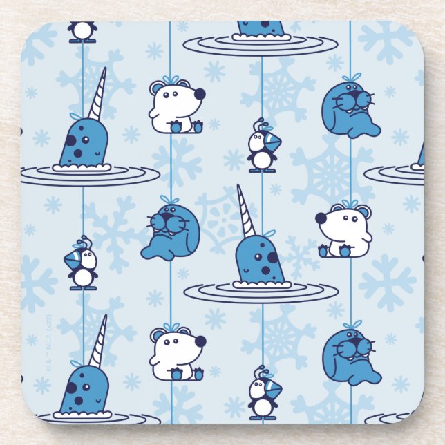 Posavasos Patrón de copos de nieve azul de Narwhal (Frente)
