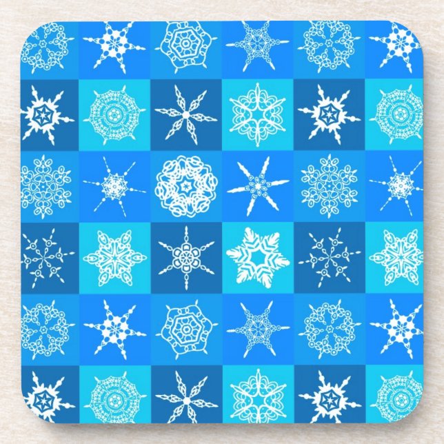 Posavasos Patrón de copos de nieve azules (Frente)