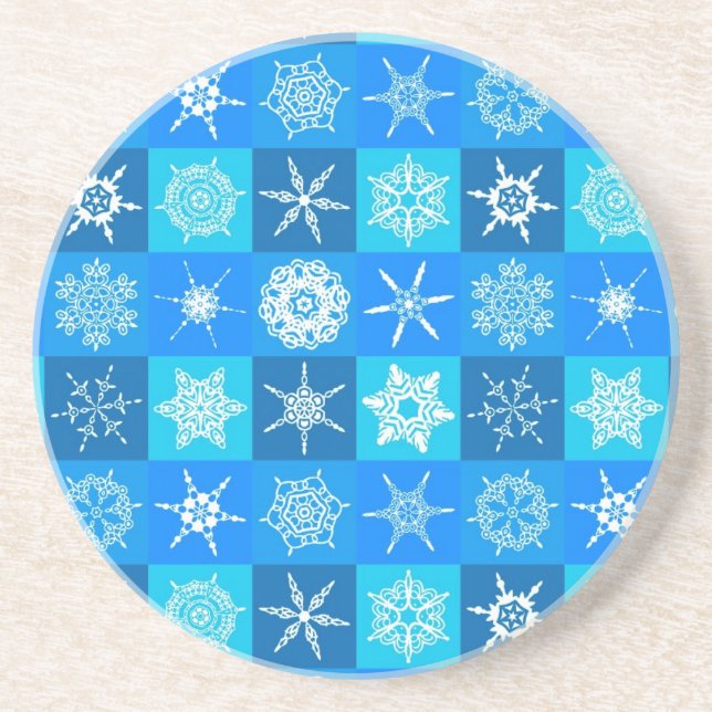 Posavasos Patrón de copos de nieve azules (Frente)