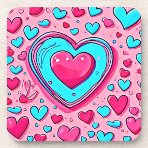 Posavasos Patrón de corazón azul rosado
