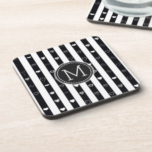 Posavasos Patrón de corazón moderno de rayas blancas y negra