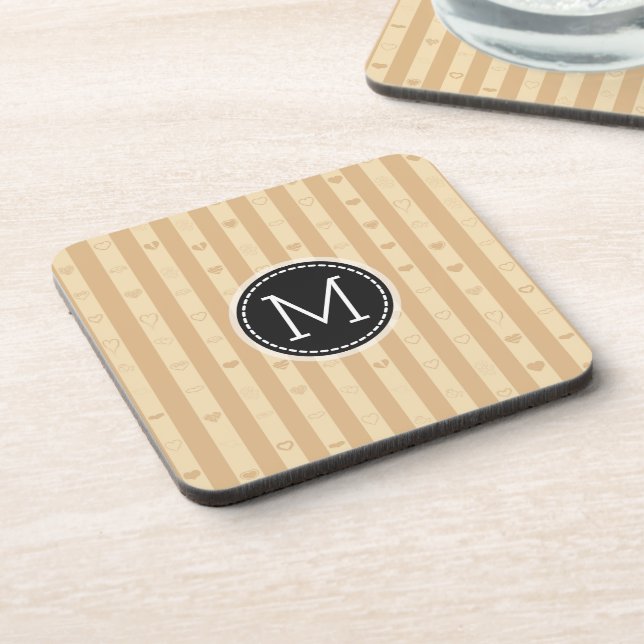 Posavasos Patrón de corazón moderno de rayas toscanas con mo (Lado Izquierdo)