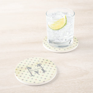 Posavasos Patrón de corazón pastel minimalista con monograma
