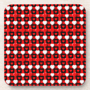Posavasos Patrón de corazón rojo y blanco