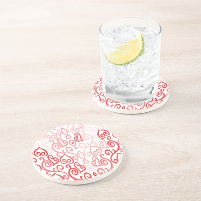 Posavasos Patrón de corazón rojo y rosa (Lado)