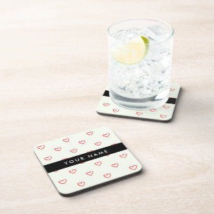 Posavasos Patrón de corazones rojos, amor, tu nombre, person