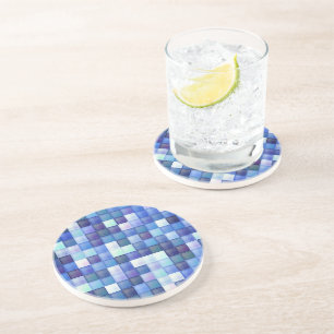 Posavasos Patrón de Cuadrado Azul de Píxeles de Videojuego