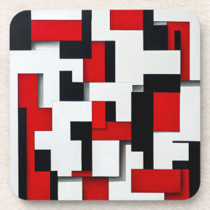 Posavasos Patrón de cuadrados rojos y negros con fondo blanc