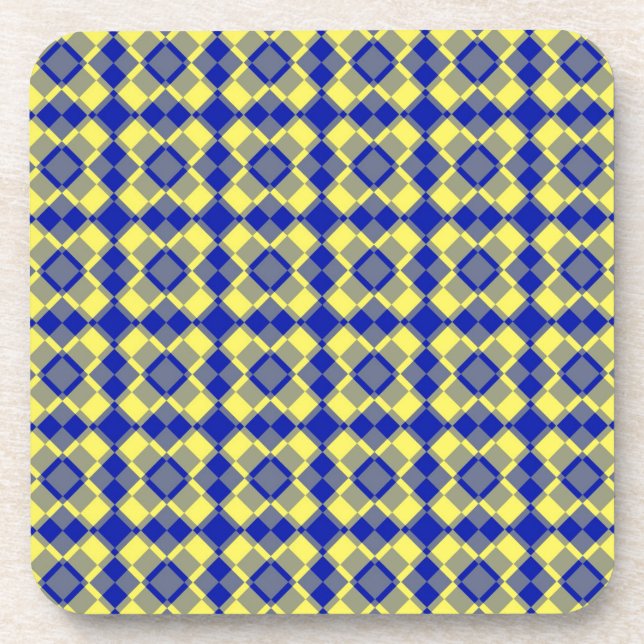 Posavasos Patrón de cuadros argyle azul amarillo (Frente)