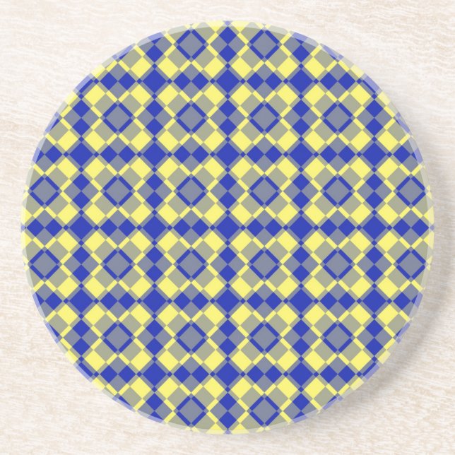 Posavasos Patrón de cuadros Argyle azul amarillo (Frente)