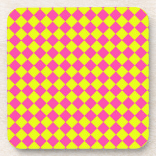 Posavasos Patrón de cuadros de diamante rosa amarillo