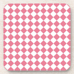 Posavasos Patrón de cuadros de diamante rosa y blanco
